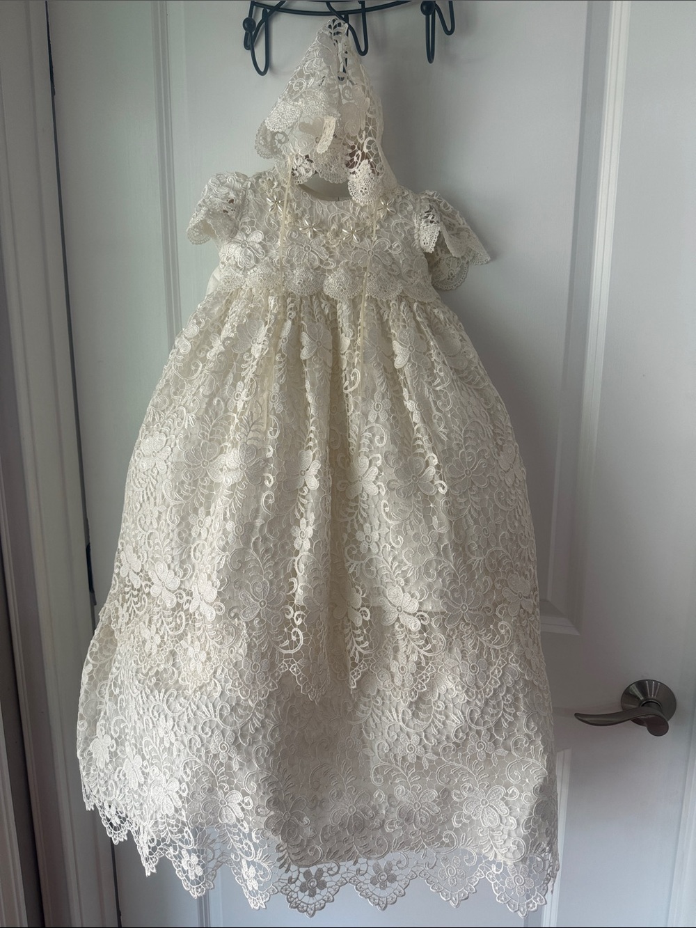 Ivory Lace Formal Baby Dress with Matching Bonnet
